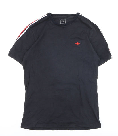 River Island Men's Black Slim Fit Crew Neck Bee Embroidered T-Shirt Size M