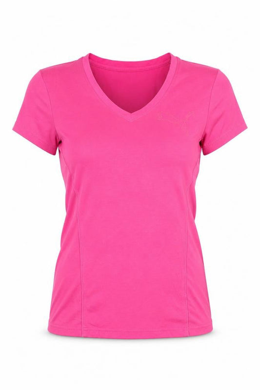 Puma Women's Pink V-Neck Slim Fit Sportstyle T-Shirt Size S