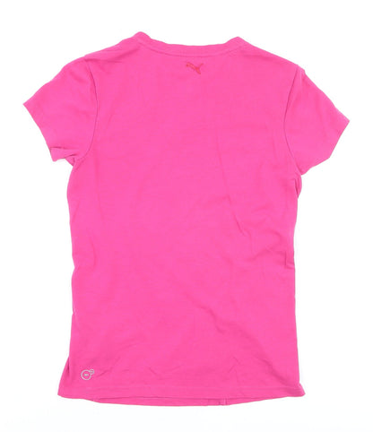 Puma Women's Pink V-Neck Slim Fit Sportstyle T-Shirt Size S
