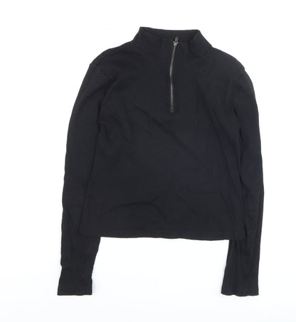 Brave Soul Women's Black Long Sleeve Mock Neck Zip Top L
