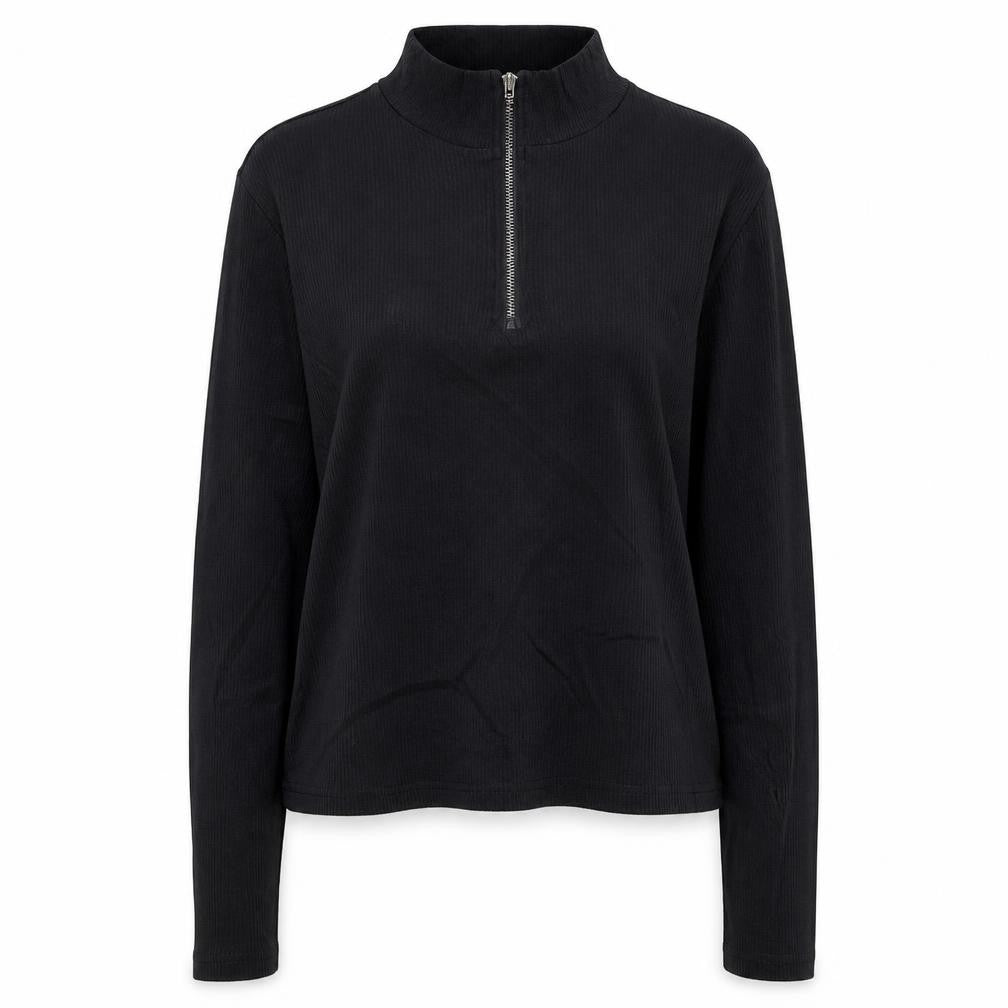 Brave Soul Women's Black Long Sleeve Mock Neck Zip Top L