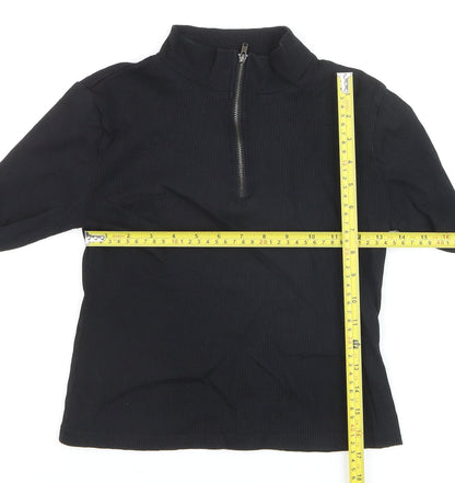 Brave Soul Women's Black Long Sleeve Mock Neck Zip Top L