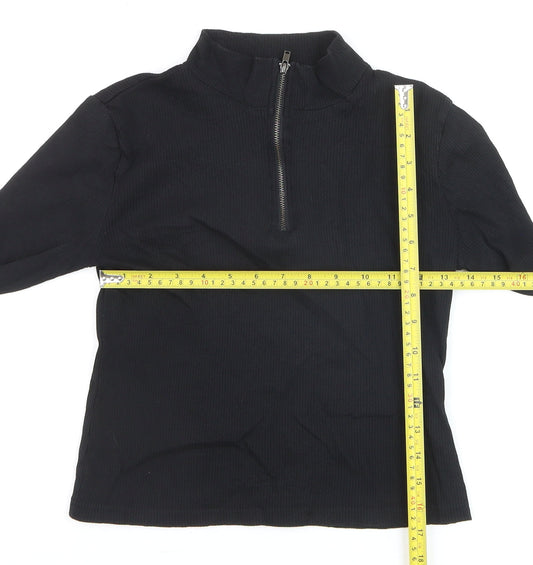 Brave Soul Women's Black Long Sleeve Mock Neck Zip Top L