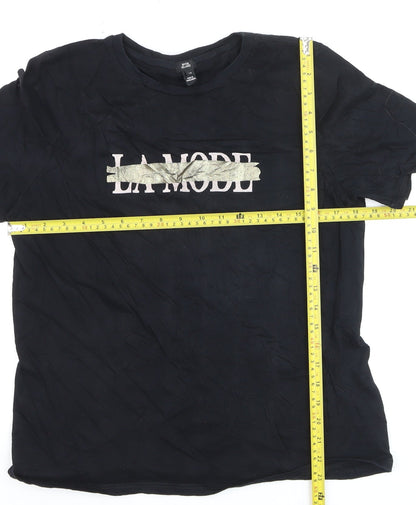 River Island Unisex Black LA Mode Graphic Cotton T-Shirt L