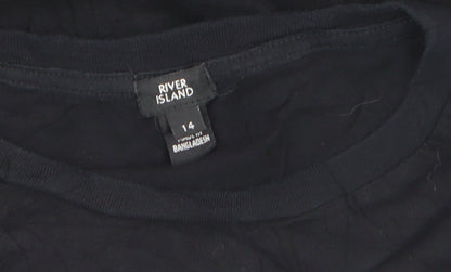 River Island Unisex Black LA Mode Graphic Cotton T-Shirt L