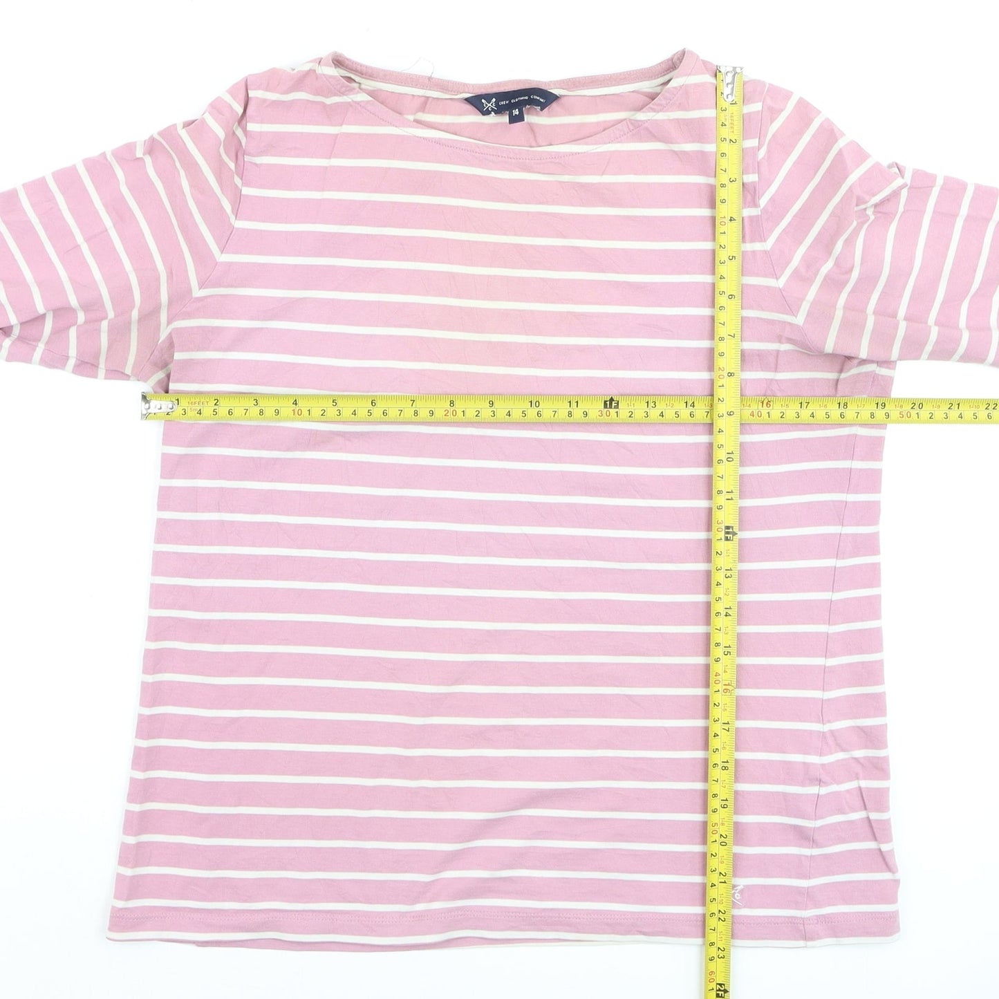 Crew Clothing Women’s Pink Stripe Cotton Boat Neck Jumper Size 14