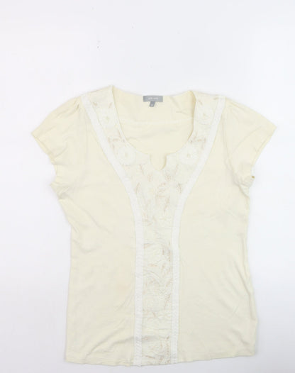 Marks and Spencer Per Una Women’s Ivory Embroidered V-Neck T-Shirt Size 12