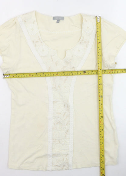 Marks and Spencer Per Una Women’s Ivory Embroidered V-Neck T-Shirt Size 12