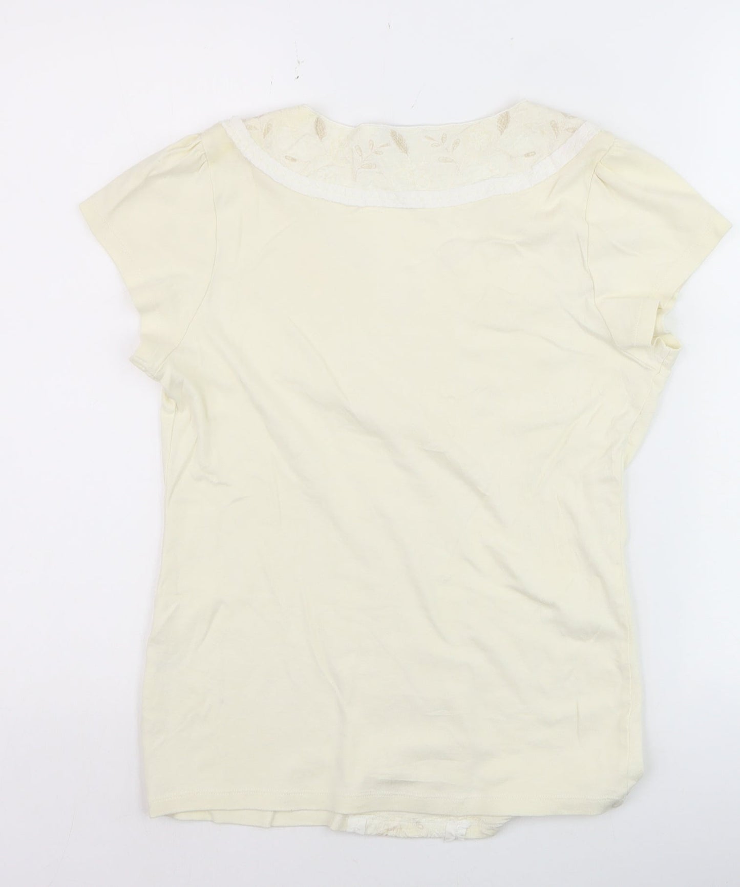 Marks and Spencer Per Una Women’s Ivory Embroidered V-Neck T-Shirt Size 12