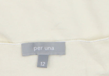 Marks and Spencer Per Una Women’s Ivory Embroidered V-Neck T-Shirt Size 12
