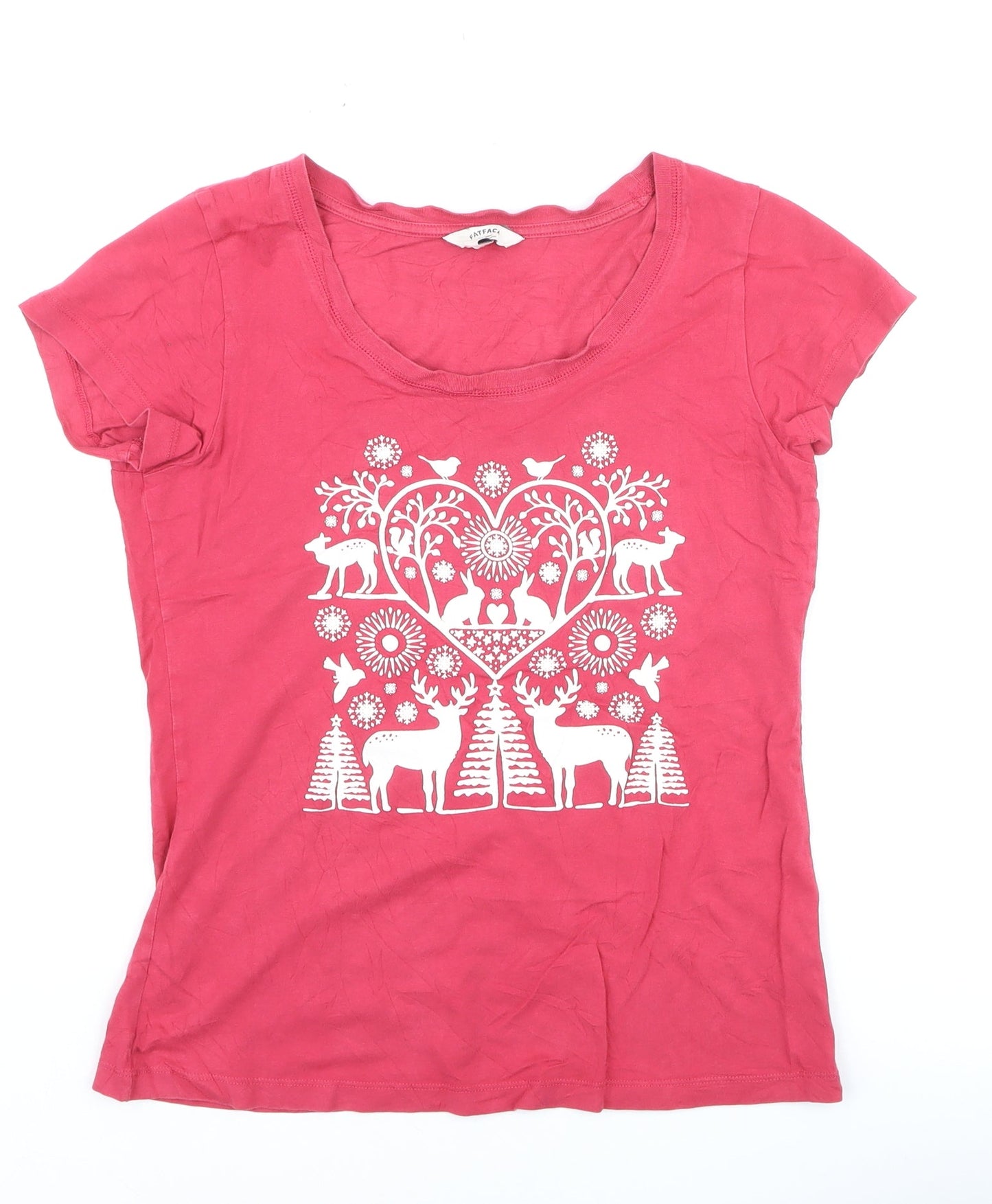 FatFace Womens Pink Cotton Animal Print Short Sleeve T-Shirt Size 12