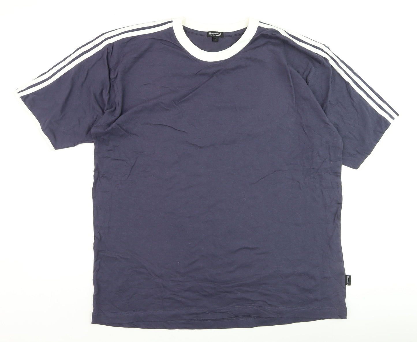 Originals Mens Blue Crew Neck Short Sleeve Striped T-Shirt L
