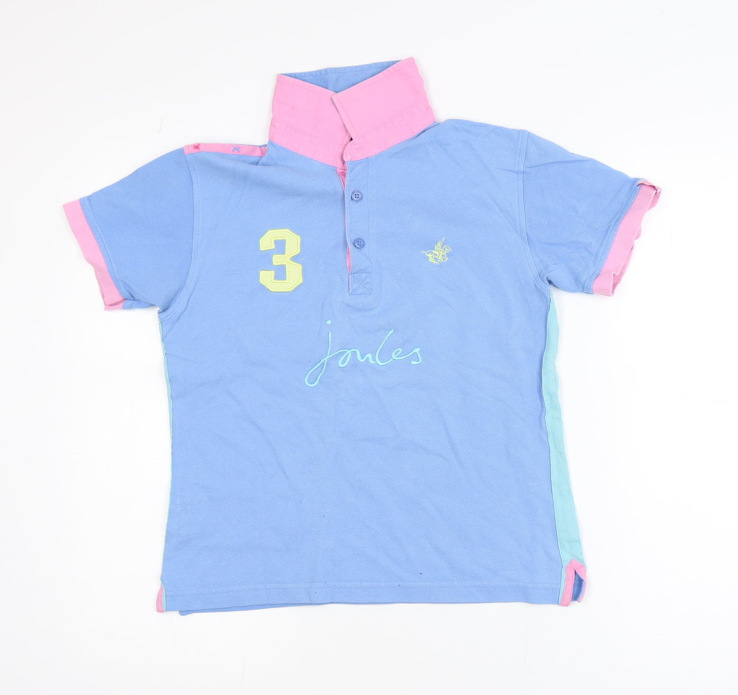 Joules Girls Blue Pink Polo Shirt Size 12 Years Embroidered Number 3