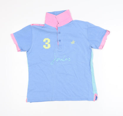 Joules Girls Blue Pink Polo Shirt Size 12 Years Embroidered Number 3