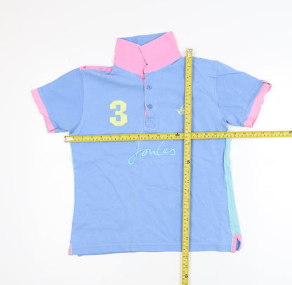 Joules Girls Blue Pink Polo Shirt Size 12 Years Embroidered Number 3