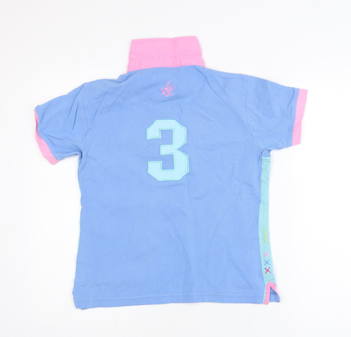 Joules Girls Blue Pink Polo Shirt Size 12 Years Embroidered Number 3