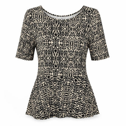 Front view of Marks & Spencer Women's Beige Black Peplum Top, size 8
