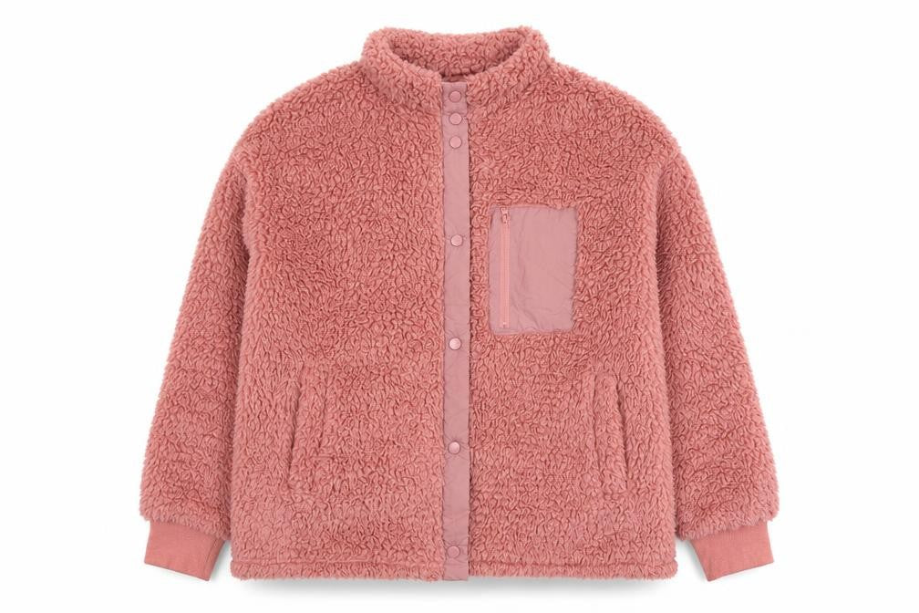 Front view of Simply Be Women Pink, size 12, Teddy Fleece Snap Button Sweatshirt
