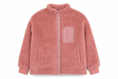Front view of Simply Be Women Pink, size 12, Teddy Fleece Snap Button Sweatshirt