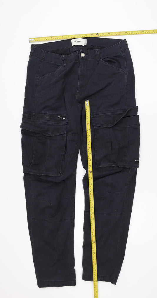 Firetrap Men's Black Cargo Jeans W36 L32 Tapered Fit