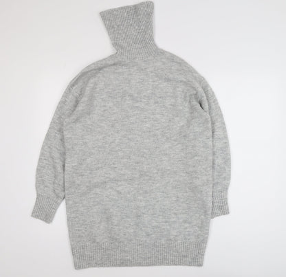 MNG Women's Grey Roll Neck Long Sleeve Knit Jumper XS
