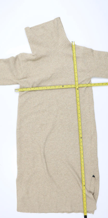 Uniqlo Women Beige Roll Neck Long Sleeve Tunic Jumper Size S