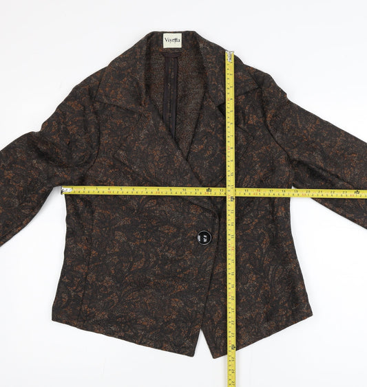 Viyella Women's Brown Floral Single-Breasted Blazer UK 12