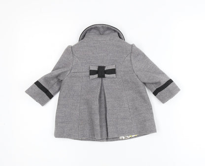Next Girls Grey Mid-Length Bow Trim Wool Look Coat 2XS 3-6 Months