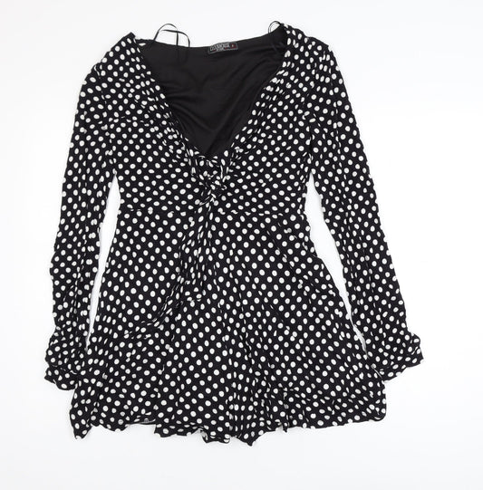 Clockhouse Women Black Polka Dot Fit & Flare Dress Size 12