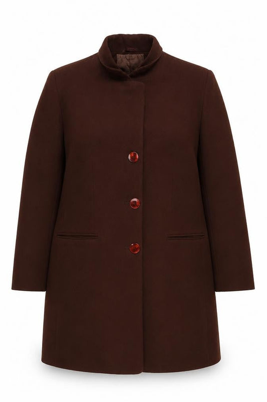 Ann Harvey Women Brown Long Sleeve Mid-Length Overcoat Size 18