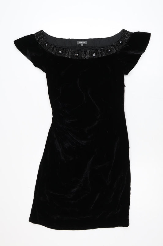 Pied A Terre Womens Black Velvet Beaded Bodycon Dress Size 10