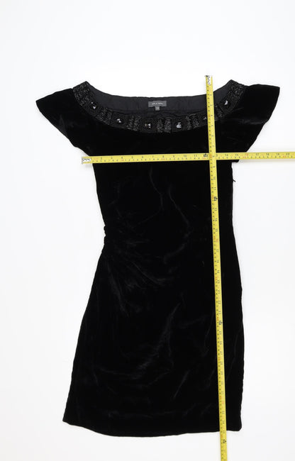 Pied A Terre Womens Black Velvet Beaded Bodycon Dress Size 10