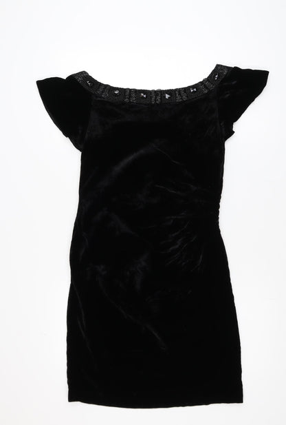 Pied A Terre Womens Black Velvet Beaded Bodycon Dress Size 10
