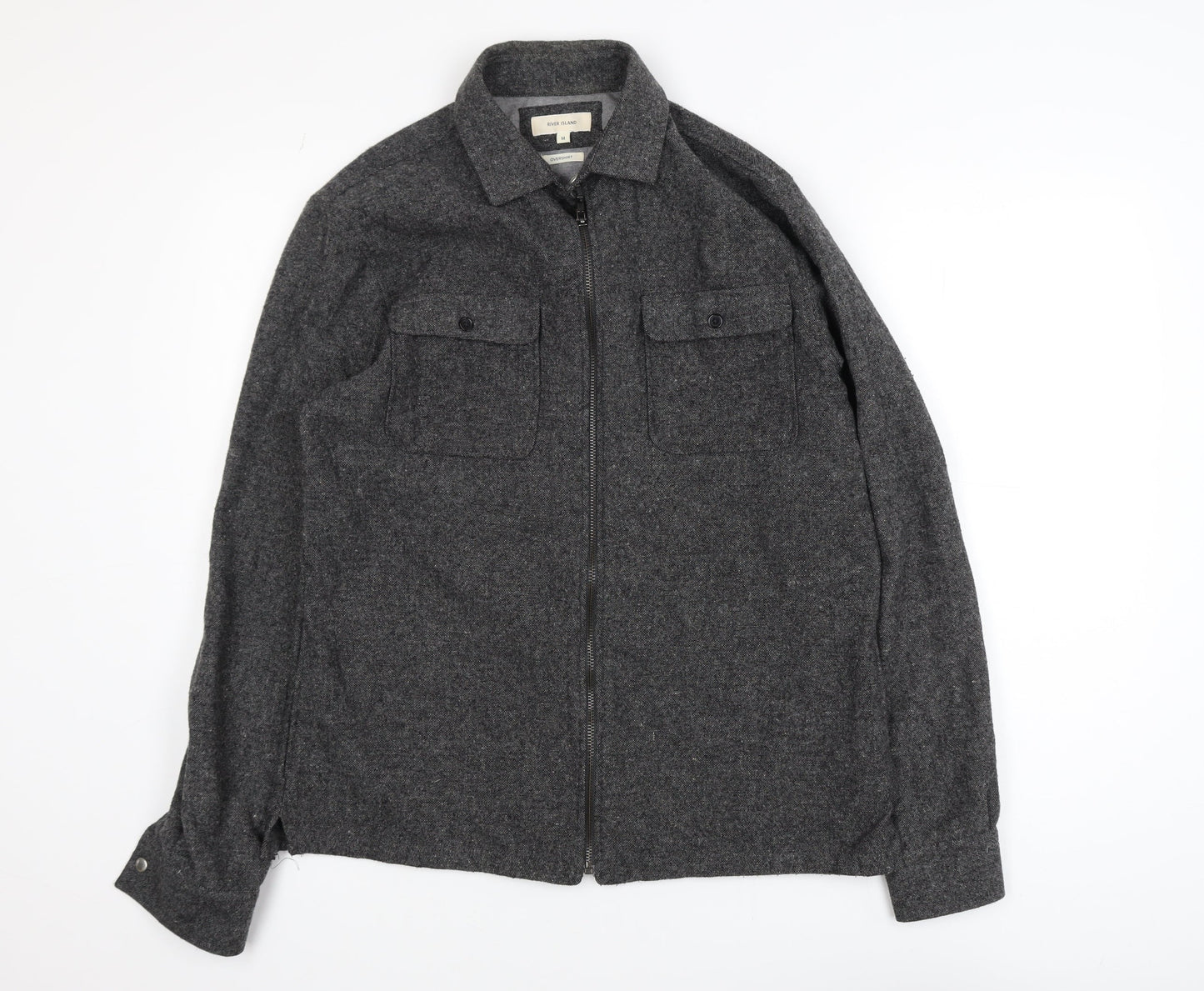 River Island Men's Grey Wool Blend Zip Jacket Medium