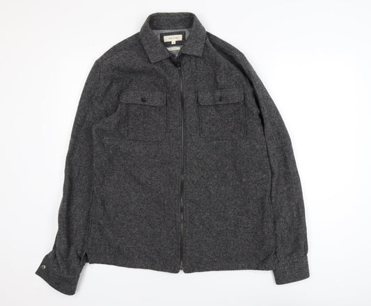 River Island Men's Grey Wool Blend Zip Jacket Medium