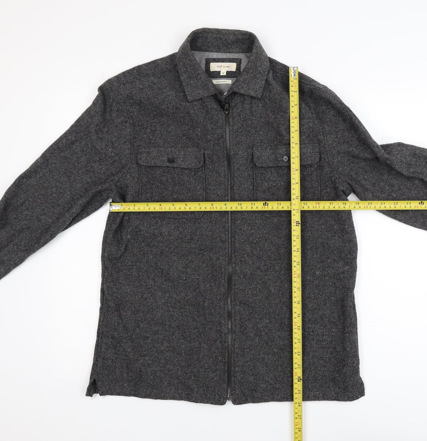 River Island Men's Grey Wool Blend Zip Jacket Medium