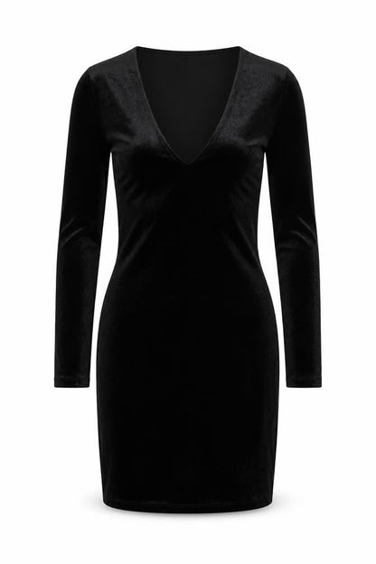 H&M Divided Women’s Black Velvet Bodycon Dress Size 8 Long Sleeve