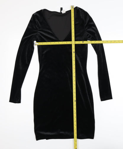 H&M Divided Women’s Black Velvet Bodycon Dress Size 8 Long Sleeve