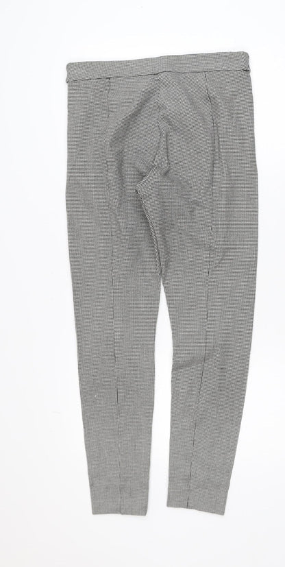 H&M Women Black Houndstooth Slim Leg Stretch Trousers UK 10