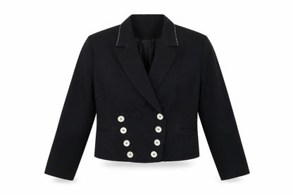 Front view of Body-Best London Women's Black Double-Breasted Blazer, size 14