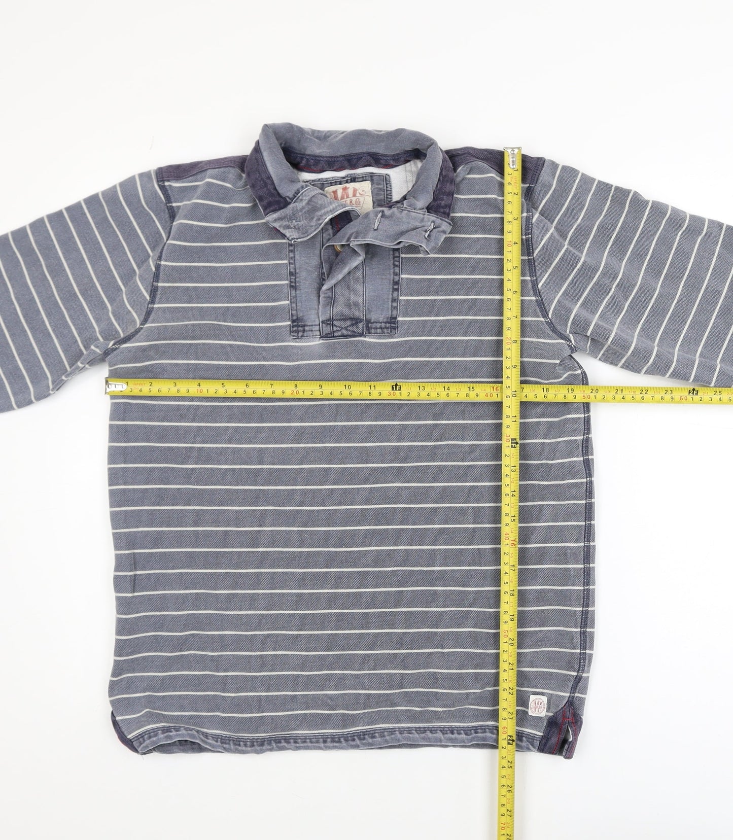 White Stuff Men's Blue Striped Long Sleeve Button-Up Rugby Shirt Size M
