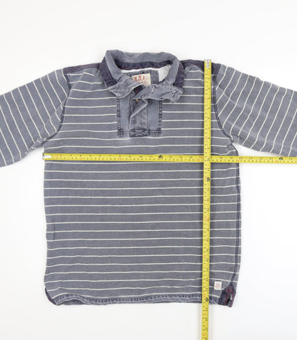 White Stuff Men's Blue Striped Long Sleeve Button-Up Rugby Shirt Size M