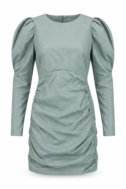 Zara Women Green XS Bodycon Puff Sleeve Ruched Short Dress