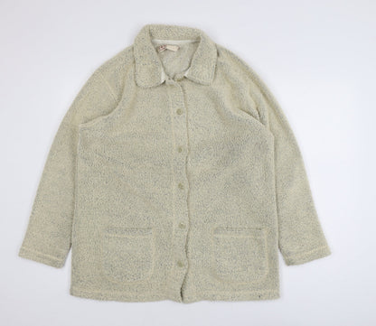 EWM Womens Beige Fleece Mid-Length Button Jacket Size 14