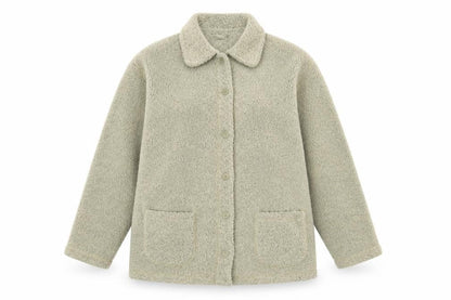 EWM Womens Beige Fleece Mid-Length Button Jacket Size 14