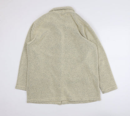 EWM Womens Beige Fleece Mid-Length Button Jacket Size 14