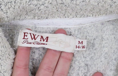 EWM Womens Beige Fleece Mid-Length Button Jacket Size 14