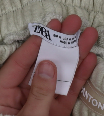 Zara Women’s Beige Wide-Leg Sweatpants M Cotton Blend Relaxed Fit