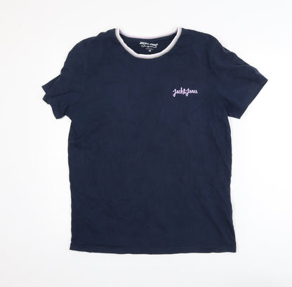 Jack & Jones Men’s Blue Crew Neck Short Sleeve Cotton T-Shirt M