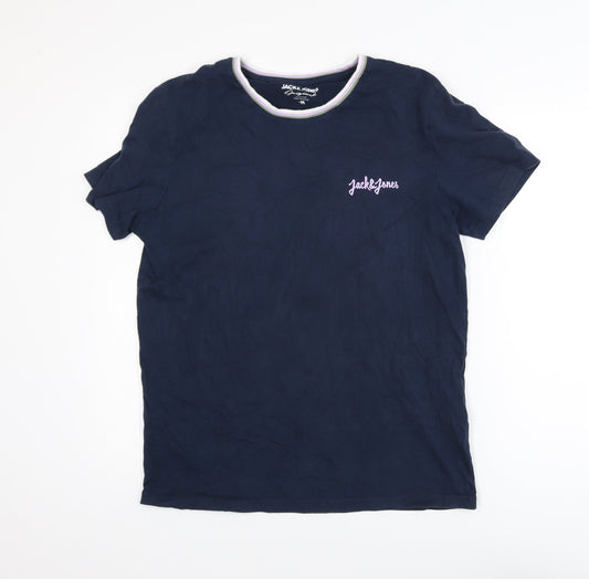 Jack & Jones Men’s Blue Crew Neck Short Sleeve Cotton T-Shirt M